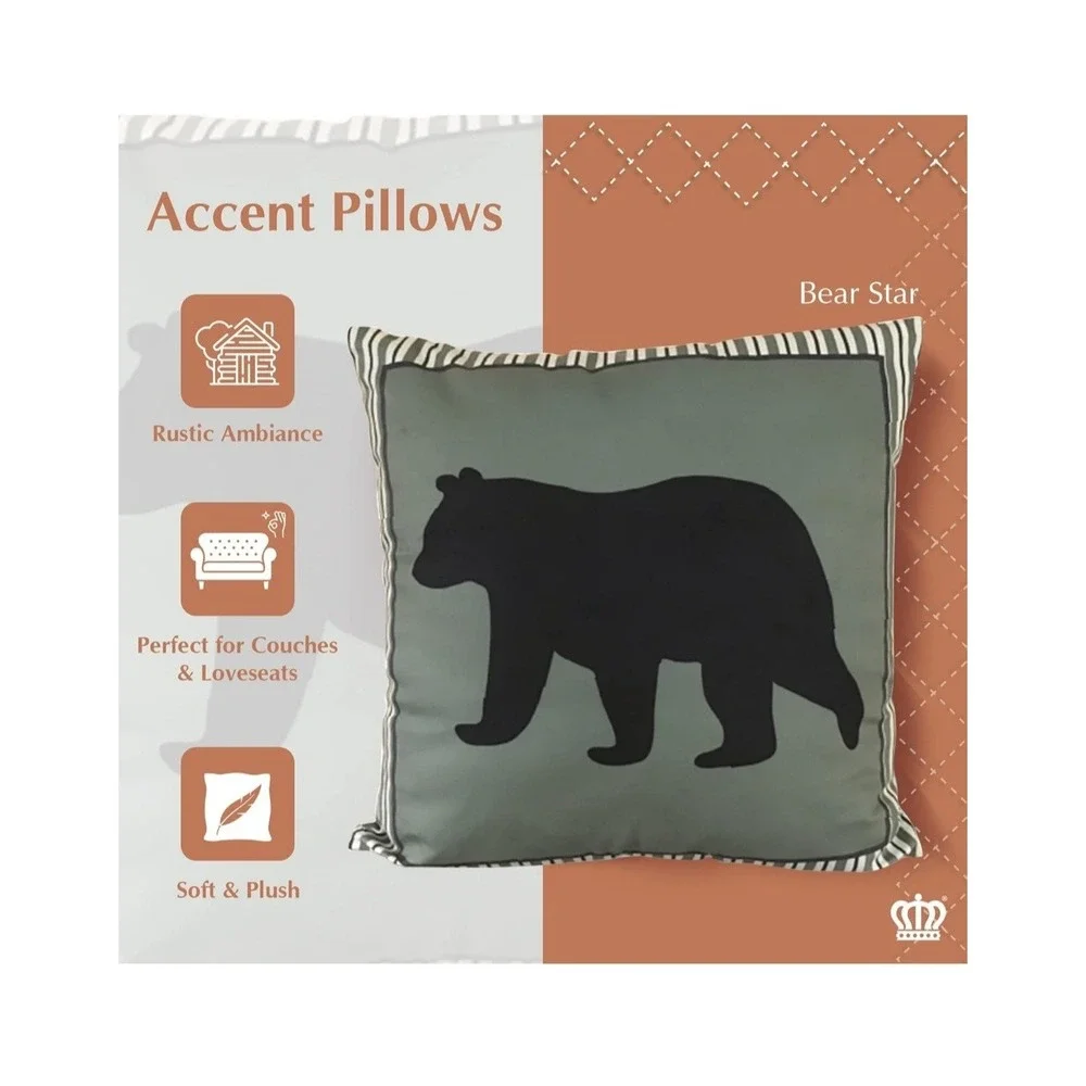 NWT 18 x 18 Cabin Mountain Rustic Throw Accent Pillow VIRAH BELLA Bear Star